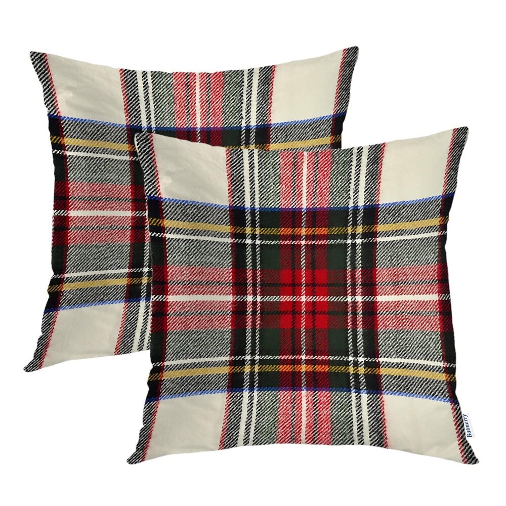 9062 Red White Plaid Decorative Pillow Covers, 22 x 22 Inch Colorful
